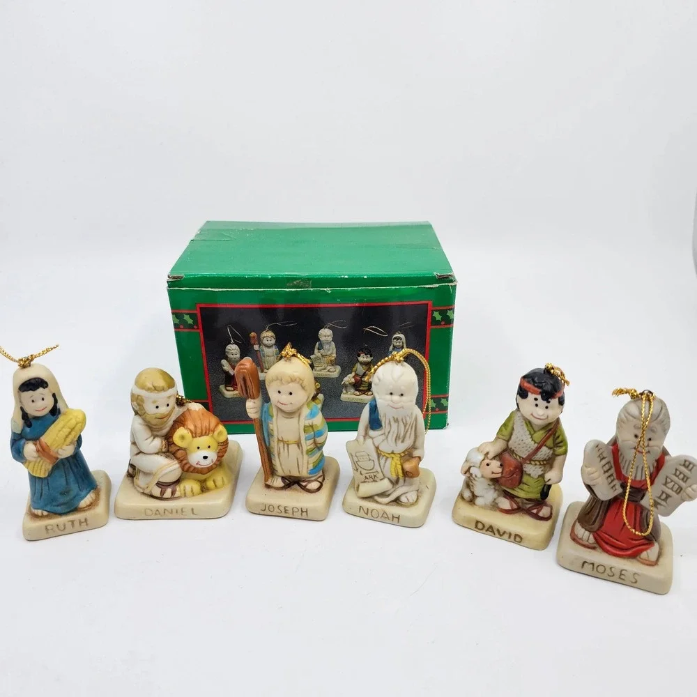 Vintage House Of Lloyd Set of Six Bible Story Christmas Ornaments Used With Box